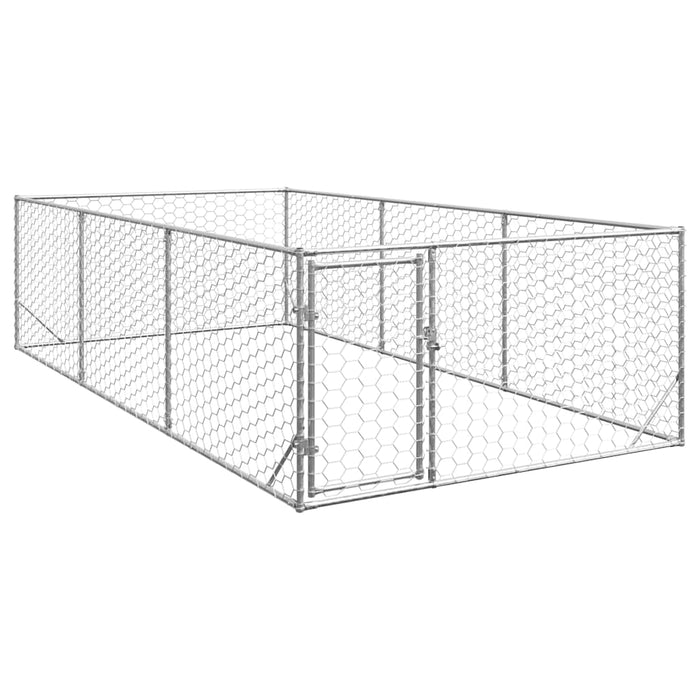 vidaXL Outdoor Dog Kennel with Door 2x4x1 m Galvanised Steel