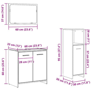 vidaXL 3 Piece Bathroom Furniture Set Old Wood Engineered Wood