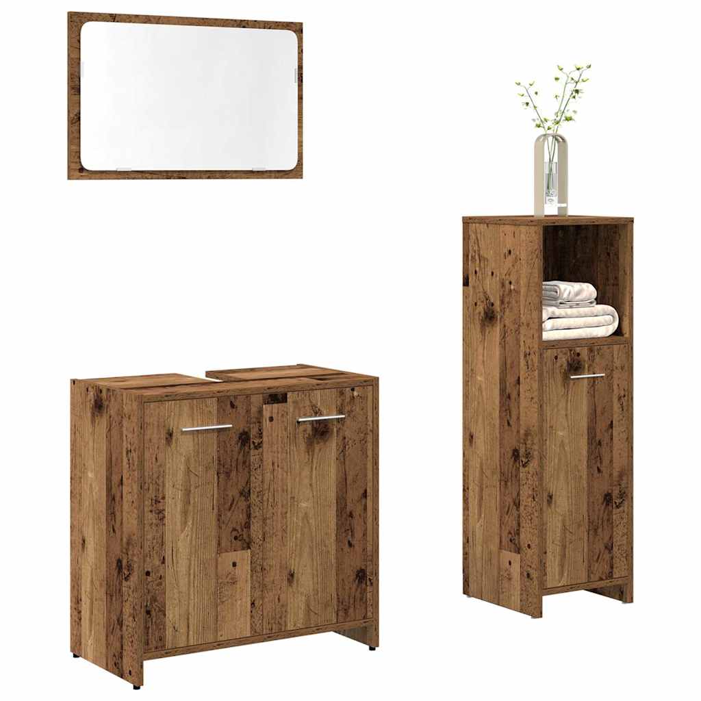 vidaXL 3 Piece Bathroom Furniture Set Old Wood Engineered Wood