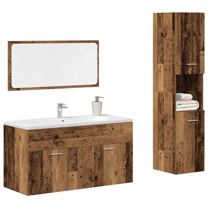 vidaXL 3 Piece Bathroom Furniture Set Old Wood Engineered Wood