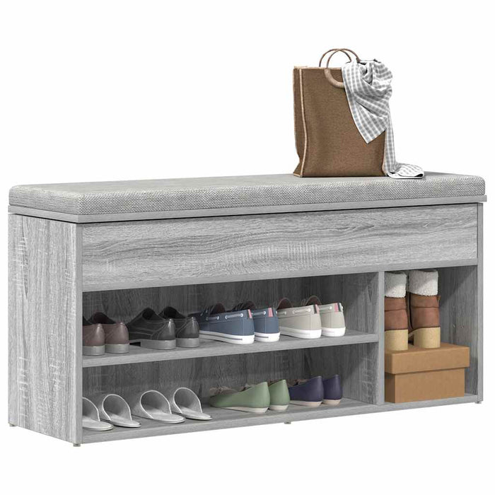 vidaXL Shoe Bench Grey Sonoma 102x30.5x45 cm Engineered Wood