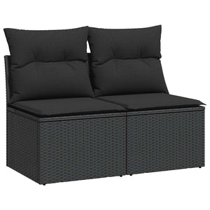 vidaXL 4 Piece Garden Sofa Set with Cushions Black Poly Rattan Acacia