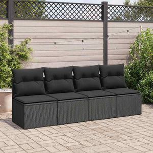 vidaXL 4 Piece Garden Sofa Set with Cushions Black Poly Rattan Acacia