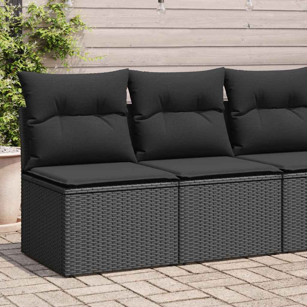 vidaXL 4 Piece Garden Sofa Set with Cushions Black Poly Rattan Acacia