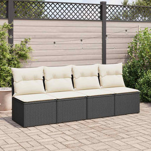 vidaXL 4 Piece Garden Sofa Set with Cushions Black Poly Rattan Acacia