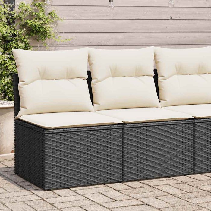 vidaXL 4 Piece Garden Sofa Set with Cushions Black Poly Rattan Acacia