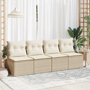 vidaXL 4 Piece Garden Sofa Set with Cushions Beige Poly Rattan Acacia