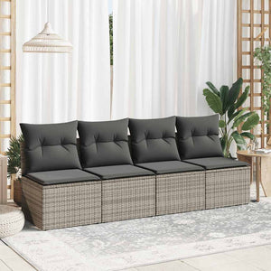 vidaXL 4 Piece Garden Sofa Set with Cushions Grey Poly Rattan Acacia