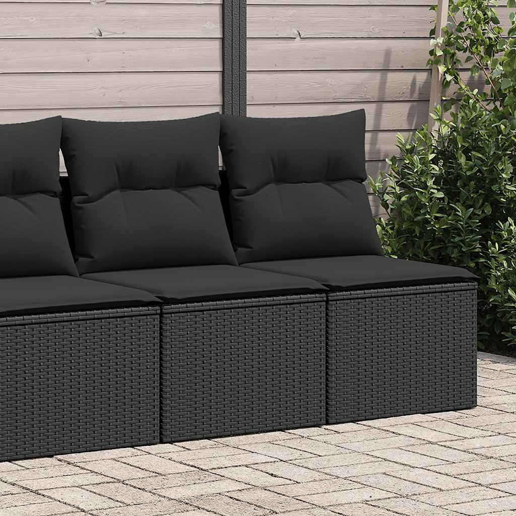 vidaXL 4 Piece Garden Sofa Set with Cushions Black Poly Rattan Acacia