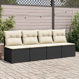 vidaXL 4 Piece Garden Sofa Set with Cushions Black Poly Rattan Acacia