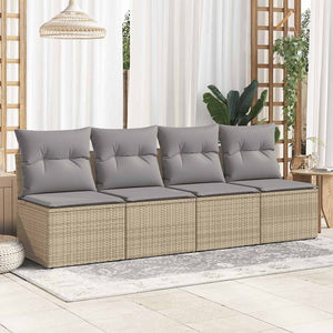 vidaXL 4 Piece Garden Sofa Set with Cushions Beige Poly Rattan Acacia