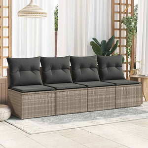 vidaXL 4 Piece Garden Sofa Set with Cushions Grey Poly Rattan Acacia