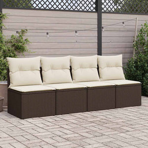 vidaXL 4 Piece Garden Sofa Set with Cushions Brown Poly Rattan Acacia