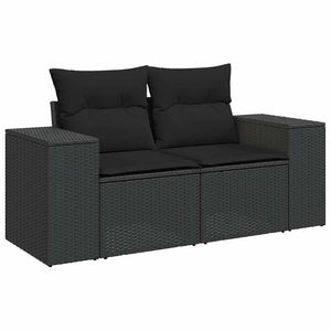 vidaXL 9 Piece Garden Sofa Set with Cushions Black Poly Rattan Acacia