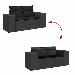 vidaXL 9 Piece Garden Sofa Set with Cushions Black Poly Rattan Acacia