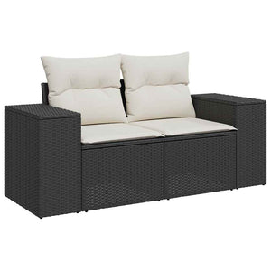 vidaXL 9 Piece Garden Sofa Set with Cushions Black Poly Rattan Acacia