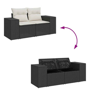 vidaXL 9 Piece Garden Sofa Set with Cushions Black Poly Rattan Acacia