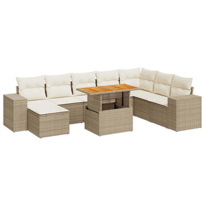 vidaXL 9 Piece Garden Sofa Set with Cushions Beige Poly Rattan Acacia