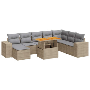 vidaXL 9 Piece Garden Sofa Set with Cushions Beige Poly Rattan Acacia