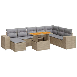 vidaXL 9 Piece Garden Sofa Set with Cushions Grey Poly Rattan Acacia