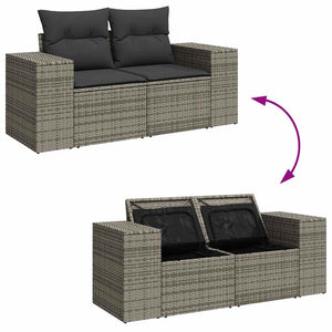 vidaXL 9 Piece Garden Sofa Set with Cushions Grey Poly Rattan Acacia