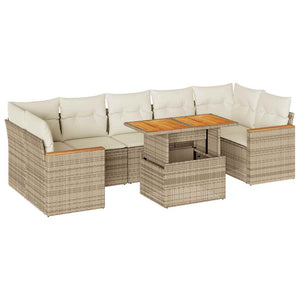 vidaXL 7 Piece Garden Sofa Set with Cushions Beige Poly Rattan Acacia