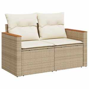 vidaXL 7 Piece Garden Sofa Set with Cushions Beige Poly Rattan Acacia