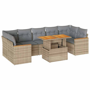 vidaXL 7 Piece Garden Sofa Set with Cushions Beige Poly Rattan Acacia