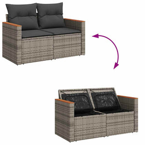 vidaXL 7 Piece Garden Sofa Set with Cushions Grey Poly Rattan Acacia