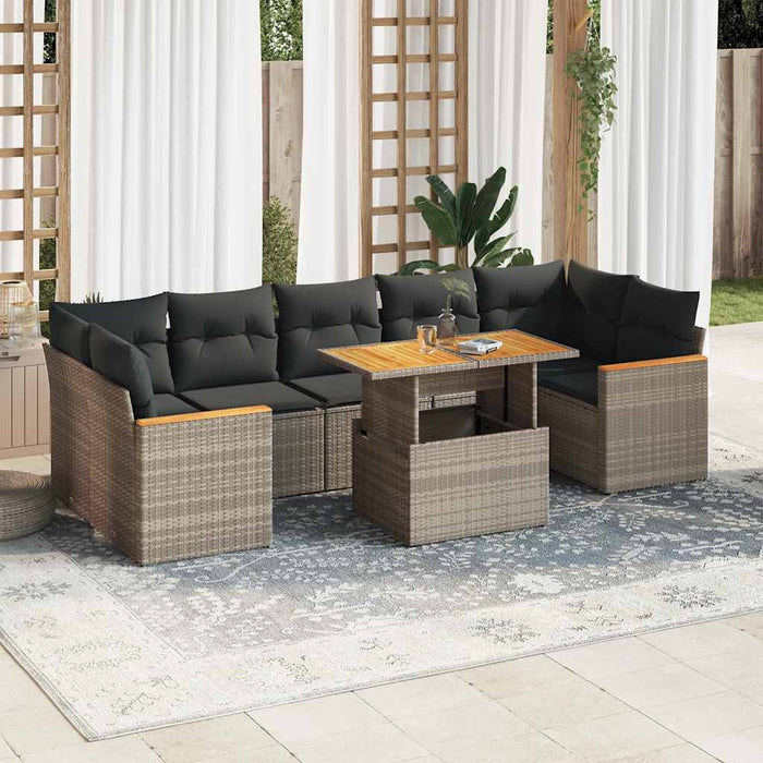 vidaXL 7 Piece Garden Sofa Set with Cushions Grey Poly Rattan Acacia