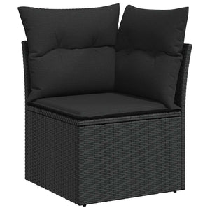 vidaXL 9 Piece Garden Sofa Set with Cushions Black Poly Rattan Acacia