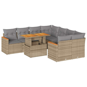 vidaXL 9 Piece Garden Sofa Set with Cushions Beige Poly Rattan Acacia