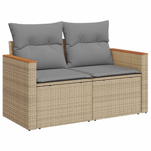 vidaXL 9 Piece Garden Sofa Set with Cushions Beige Poly Rattan Acacia