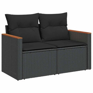 vidaXL 6 Piece Garden Sofa Set with Cushions Black Poly Rattan Acacia