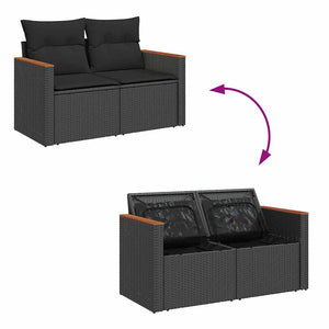 vidaXL 6 Piece Garden Sofa Set with Cushions Black Poly Rattan Acacia