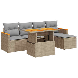 vidaXL 6 Piece Garden Sofa Set with Cushions Beige Poly Rattan Acacia