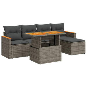 vidaXL 6 Piece Garden Sofa Set with Cushions Grey Poly Rattan Acacia