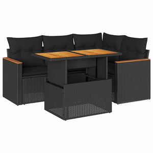 vidaXL 5 Piece Garden Sofa Set with Cushions Black Poly Rattan Acacia