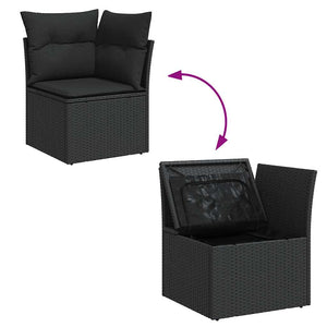 vidaXL 5 Piece Garden Sofa Set with Cushions Black Poly Rattan Acacia