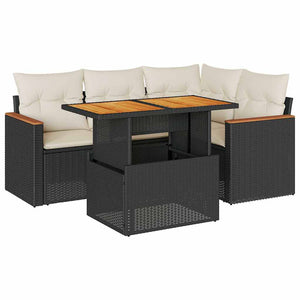 vidaXL 5 Piece Garden Sofa Set with Cushions Black Poly Rattan Acacia