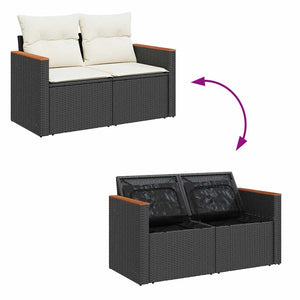 vidaXL 5 Piece Garden Sofa Set with Cushions Black Poly Rattan Acacia