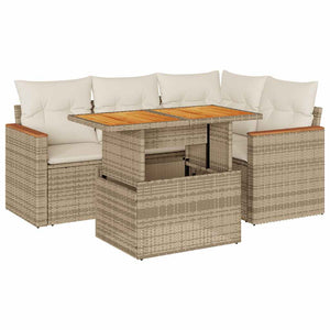 vidaXL 5 Piece Garden Sofa Set with Cushions Beige Poly Rattan Acacia