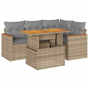 vidaXL 5 Piece Garden Sofa Set with Cushions Beige Poly Rattan Acacia