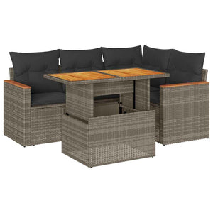 vidaXL 5 Piece Garden Sofa Set with Cushions Grey Poly Rattan Acacia