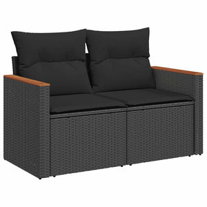 vidaXL 5 Piece Garden Sofa Set with Cushions Black Poly Rattan Acacia