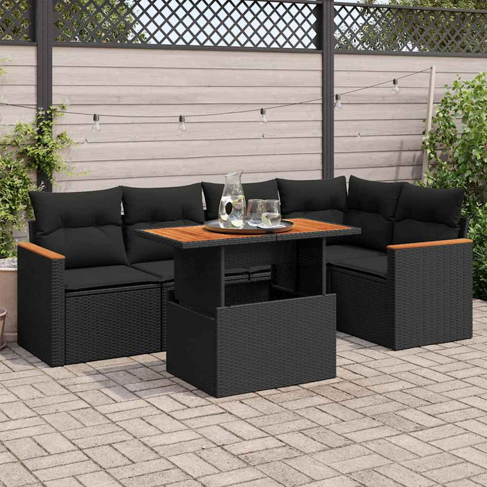 vidaXL 5 Piece Garden Sofa Set with Cushions Black Poly Rattan Acacia