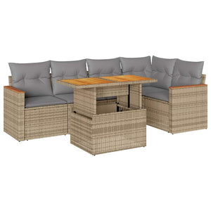 vidaXL 5 Piece Garden Sofa Set with Cushions Beige Poly Rattan Acacia