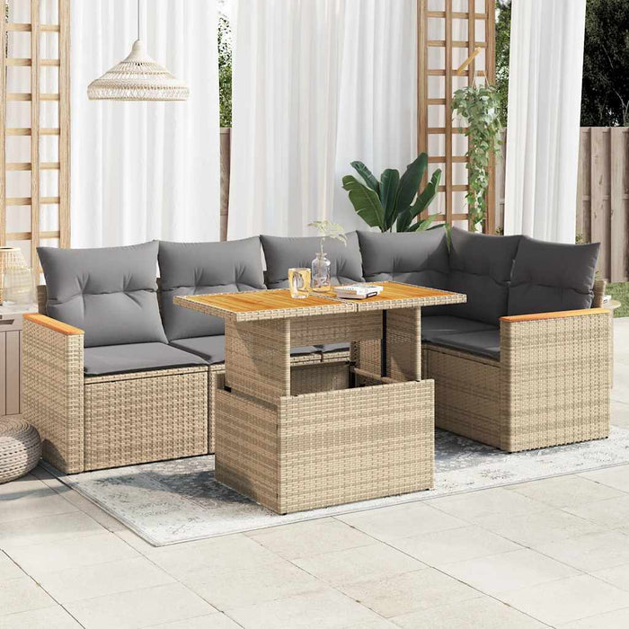 vidaXL 5 Piece Garden Sofa Set with Cushions Beige Poly Rattan Acacia