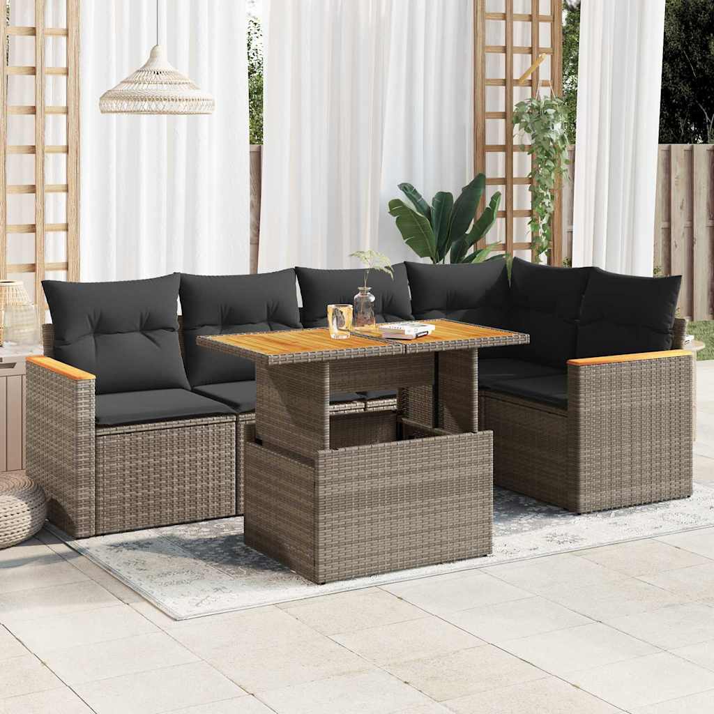 vidaXL 5 Piece Garden Sofa Set with Cushions Grey Poly Rattan Acacia