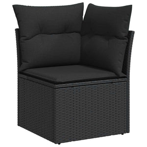 vidaXL 7 Piece Garden Sofa Set with Cushions Black Poly Rattan Acacia